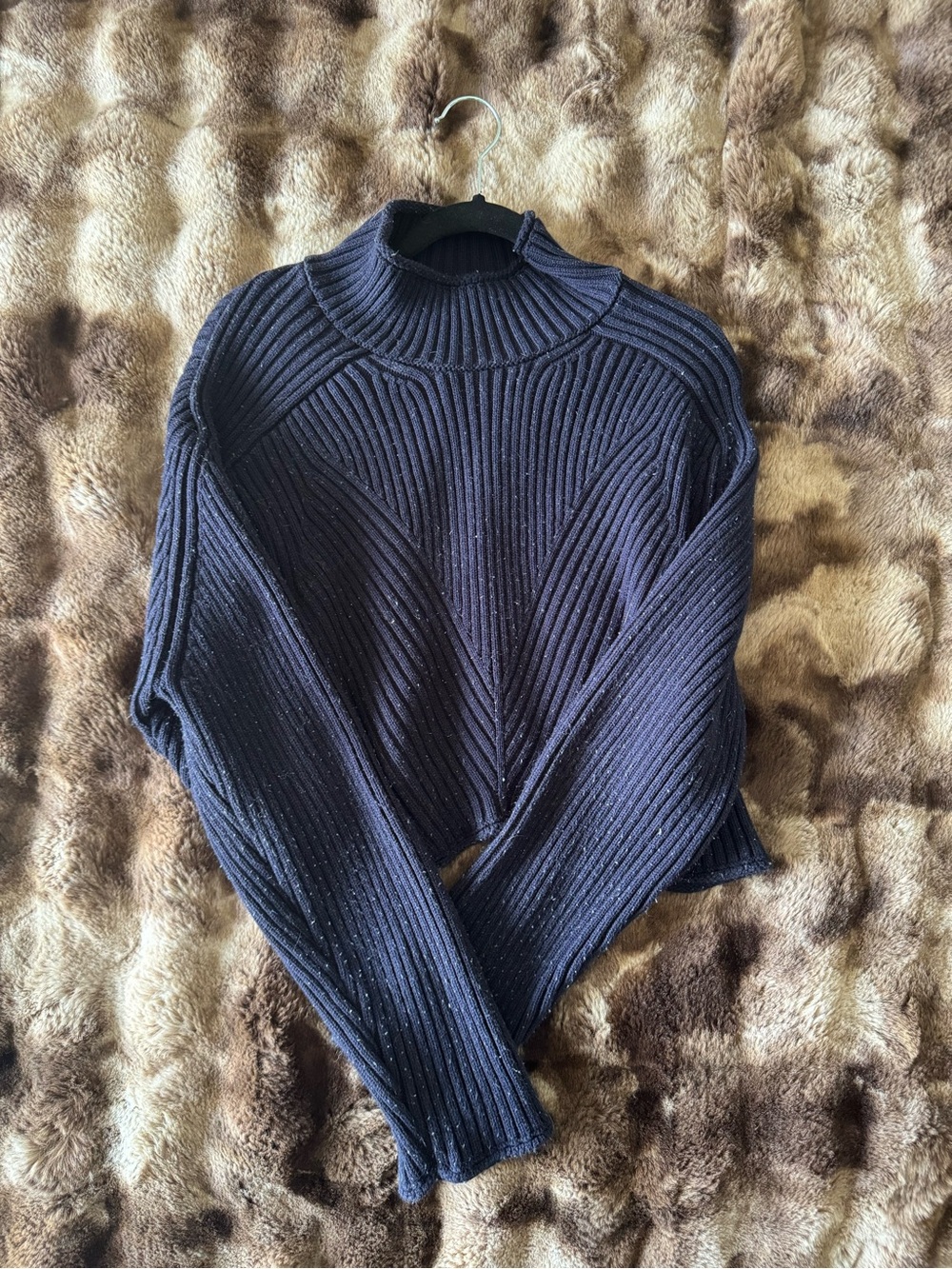 Zara Black Ribbed Mock Neck Sweater